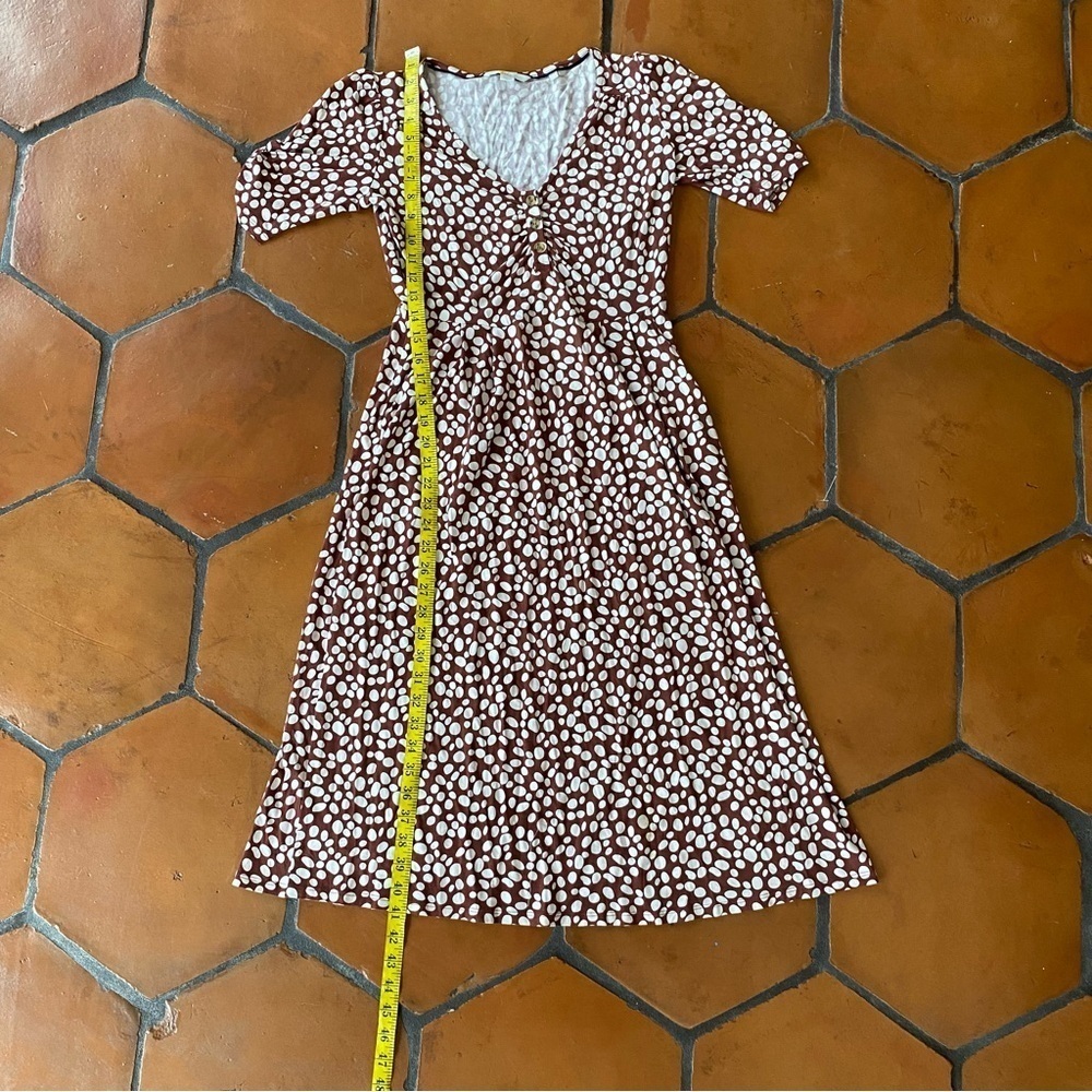 BODEN Soft Stretch Brown Polka Dot Button Jersey Casual Dress Size US 4 P - Picture 10 of 12